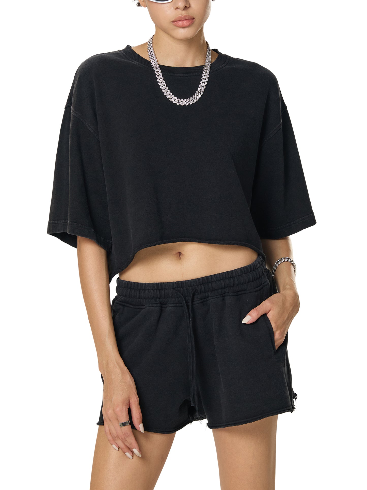 Women’s Snow Washed Raw Edge Crop Top