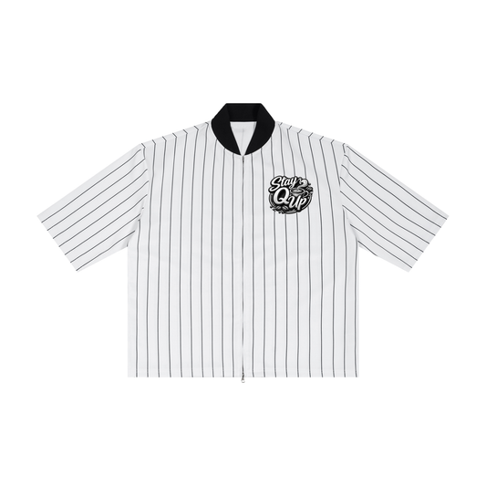 Unisex Striped Full-Zip Baseball Jersey
