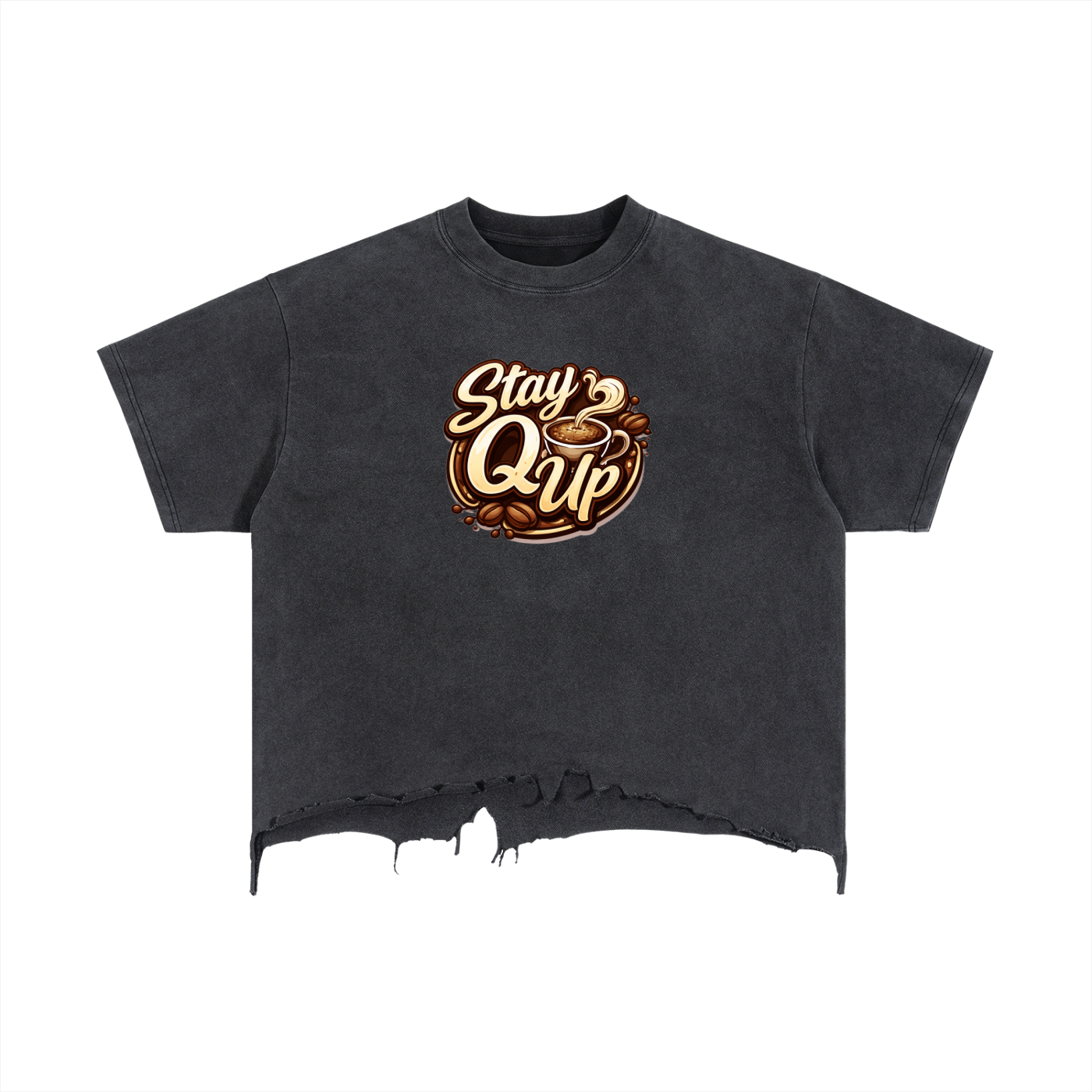 Unisex Vintage Wash Boxy Distressed Hem T-Shirt