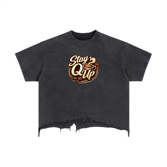 Unisex Vintage Wash Boxy Distressed Hem T-Shirt
