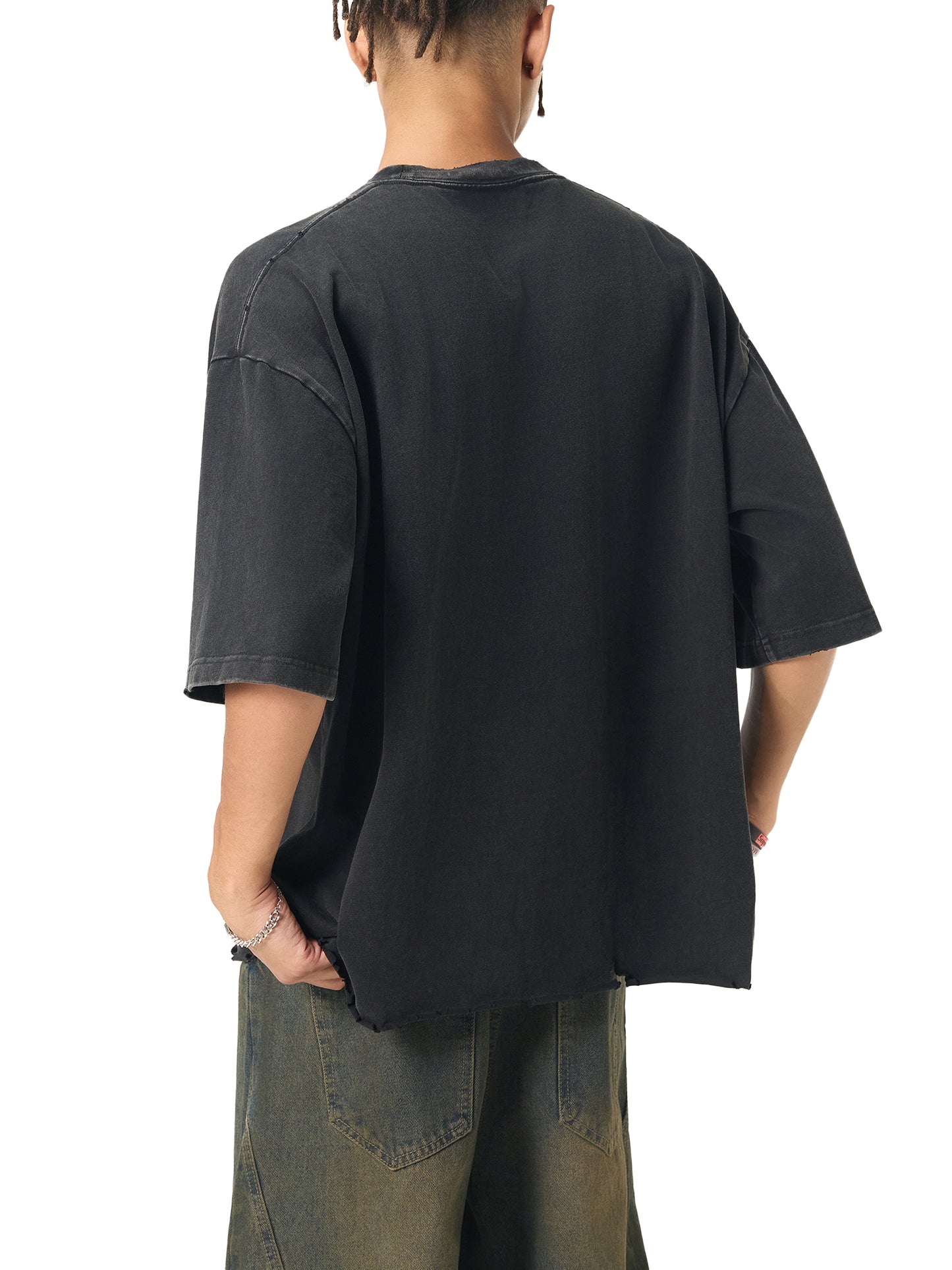 Unisex Snow Wash Raw-Hem Boxy T-shirt