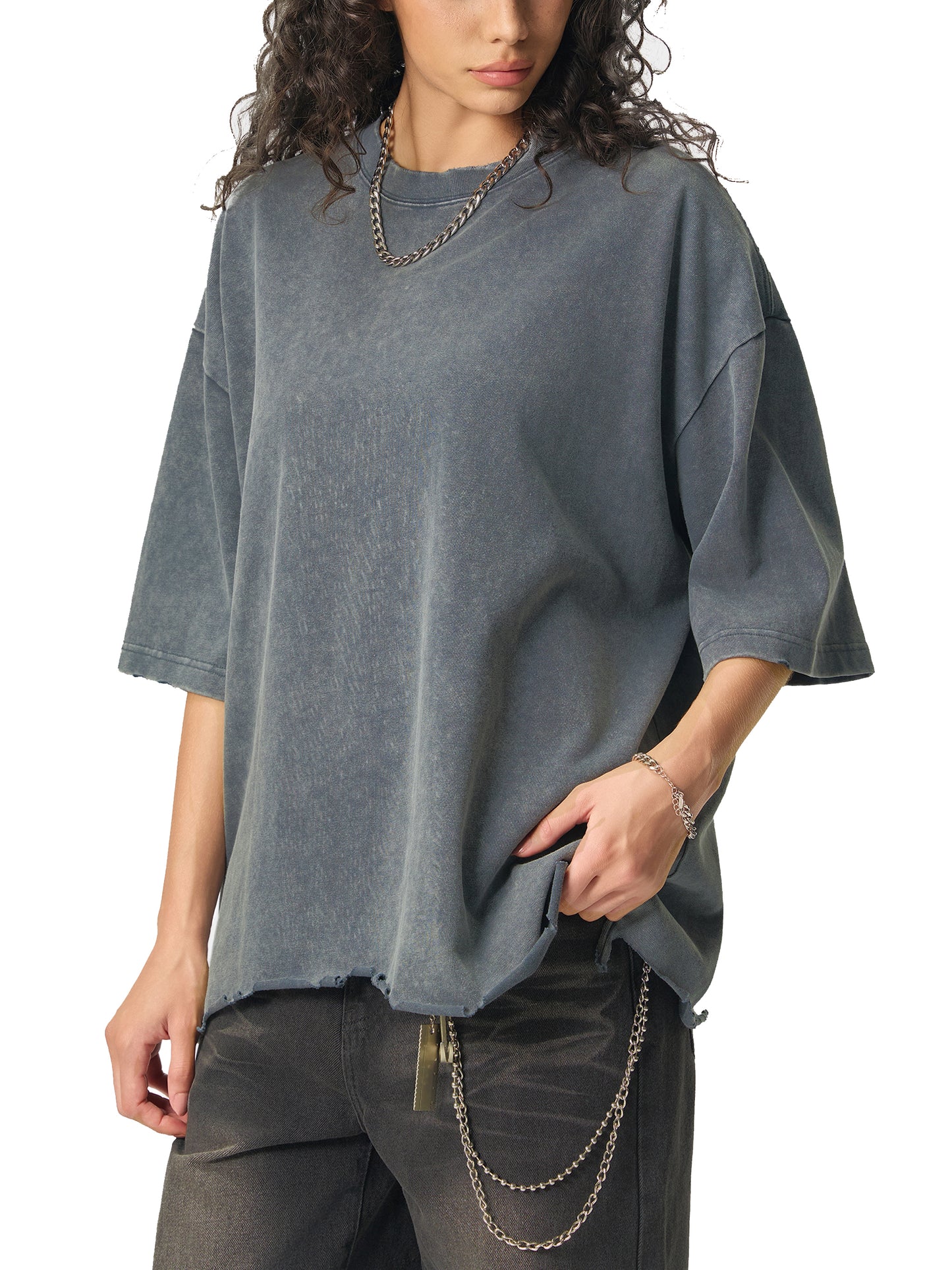 Unisex Snow Wash Raw-Hem Boxy T-shirt